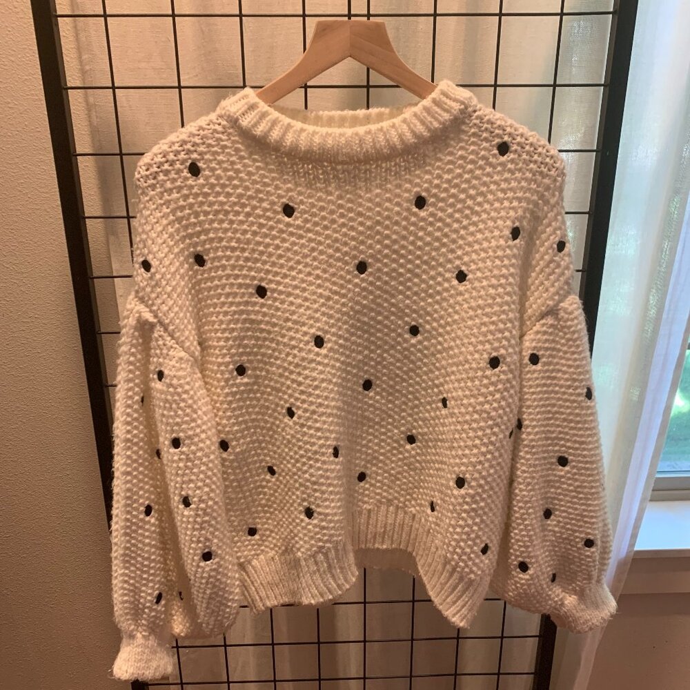 TopShop White Black Polka Dot Sweater